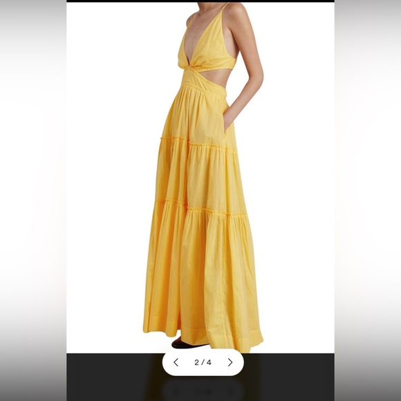 bec + bridge Carla V Neck Tiered Skirt Yellow Backless Maxi Dress - Picture 2 of 7